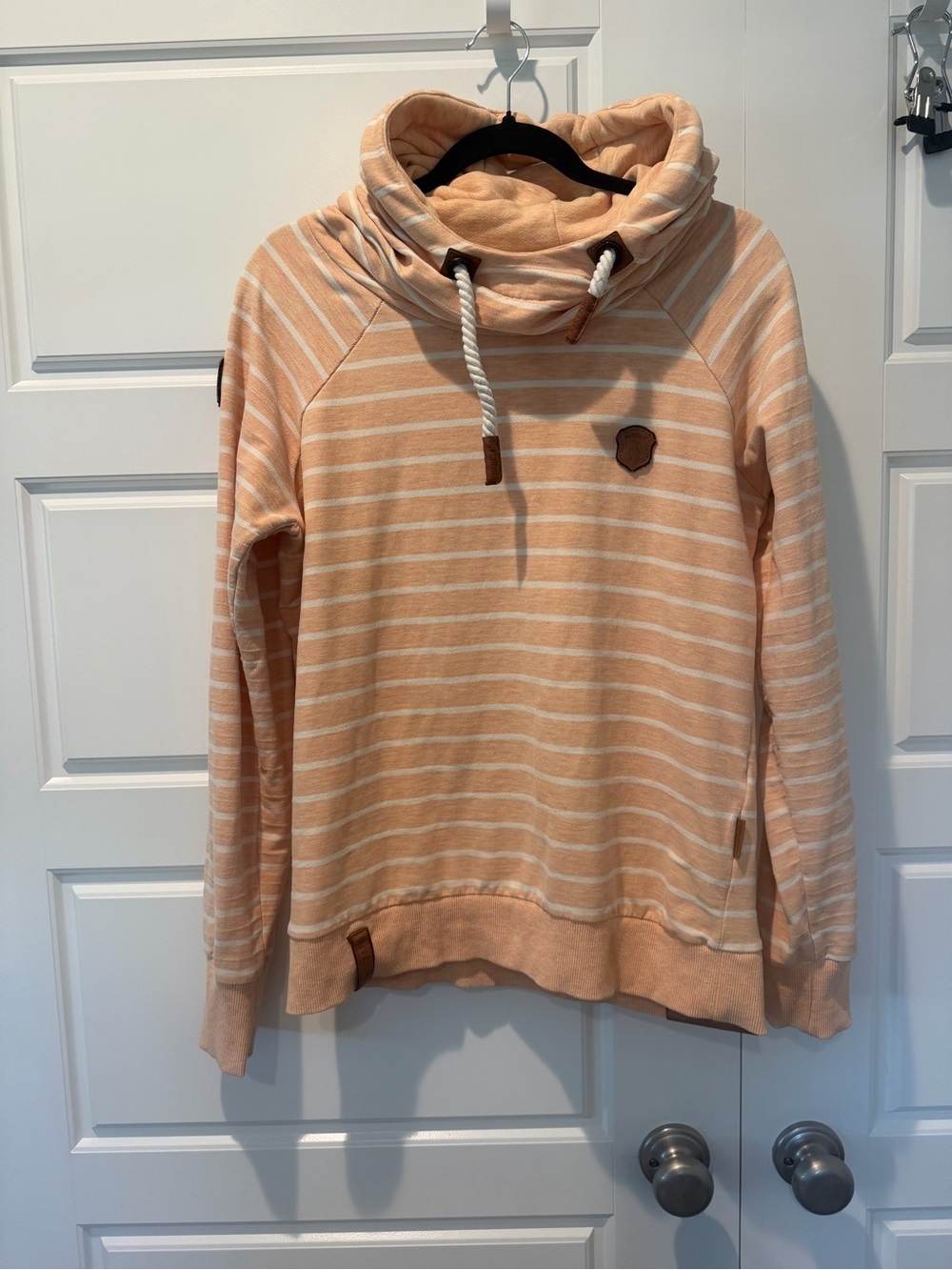 Naketano "Blauersack" cowl neck sweatshirt Peach & White Stripes Size Large